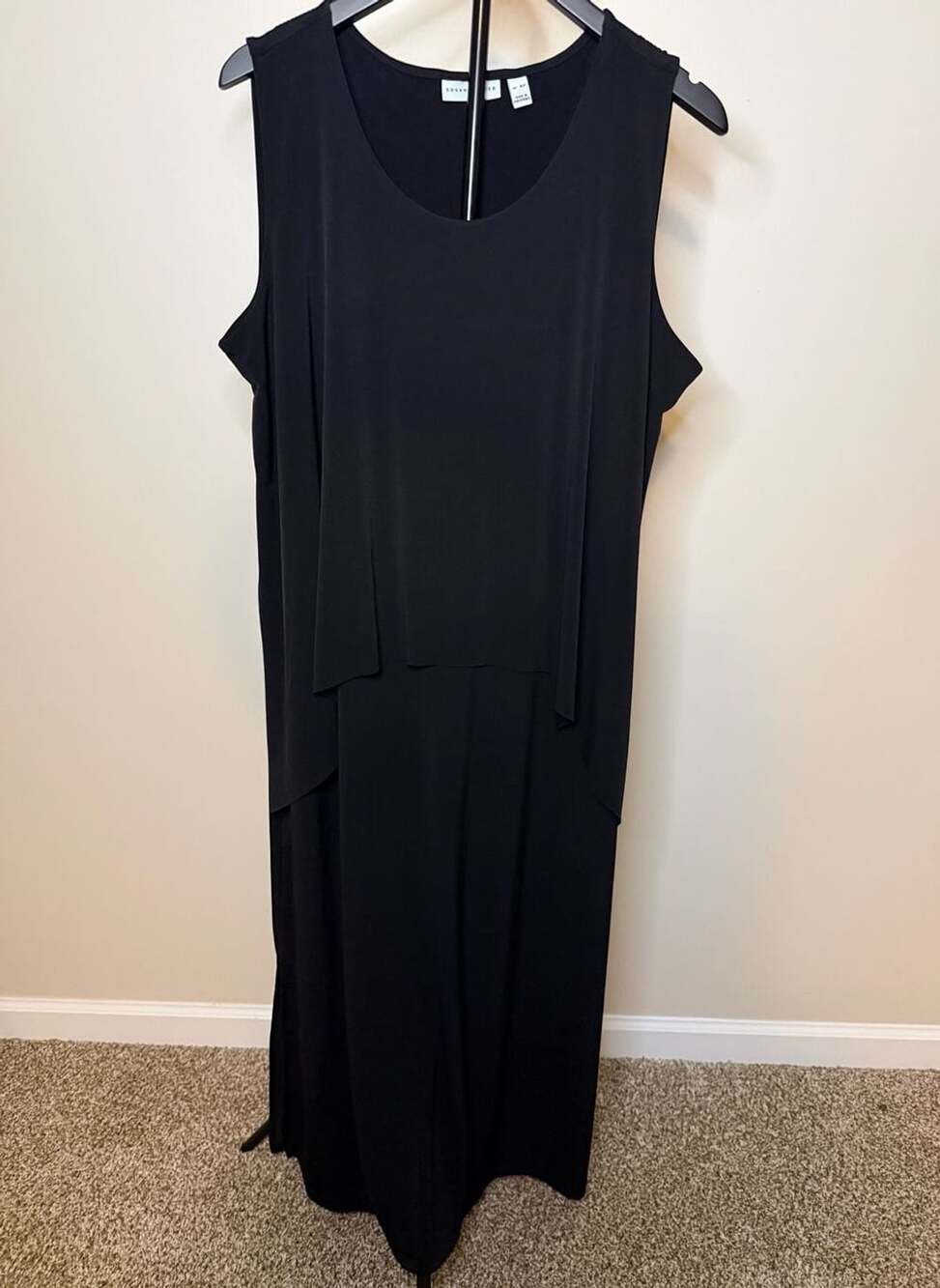 Susan Graver Black Layered Sleeveless Midi Dress XLP